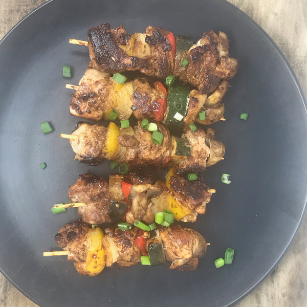 Jerk chicken kebabs
